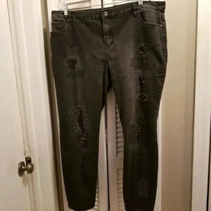 Indigo Thread Co Black Denim Jeans with Distressed Threading Plus Sz 18W